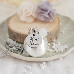 bola de grossesse argent brossé “mini nous” avec pierre au choix sur chaîne en acier